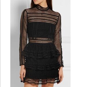 Self Portrait Tiered Guiper Black Lace Dress. Size 2